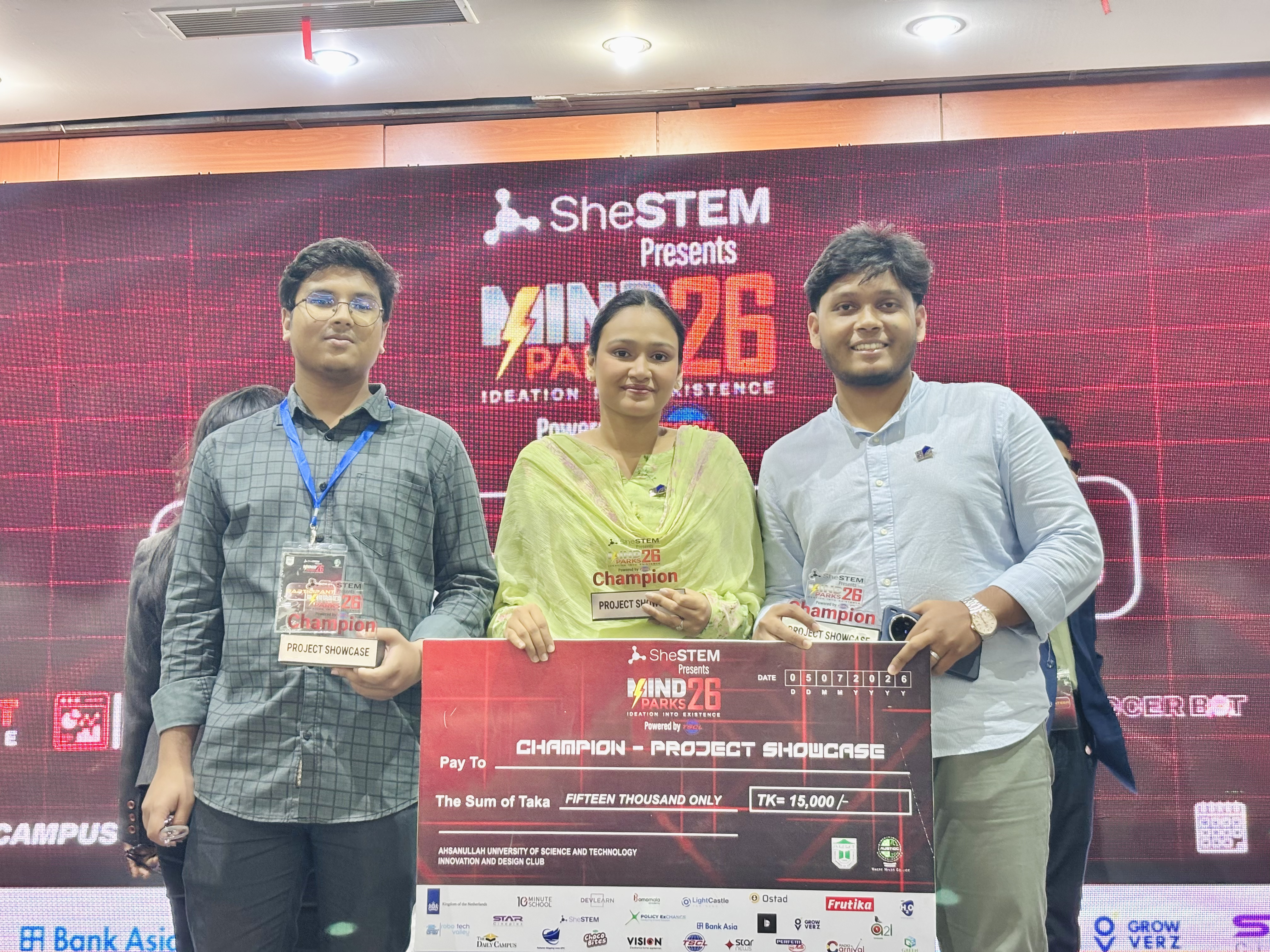 Infernotics team with certificate and presentation cheque at Mind Sparks 2026