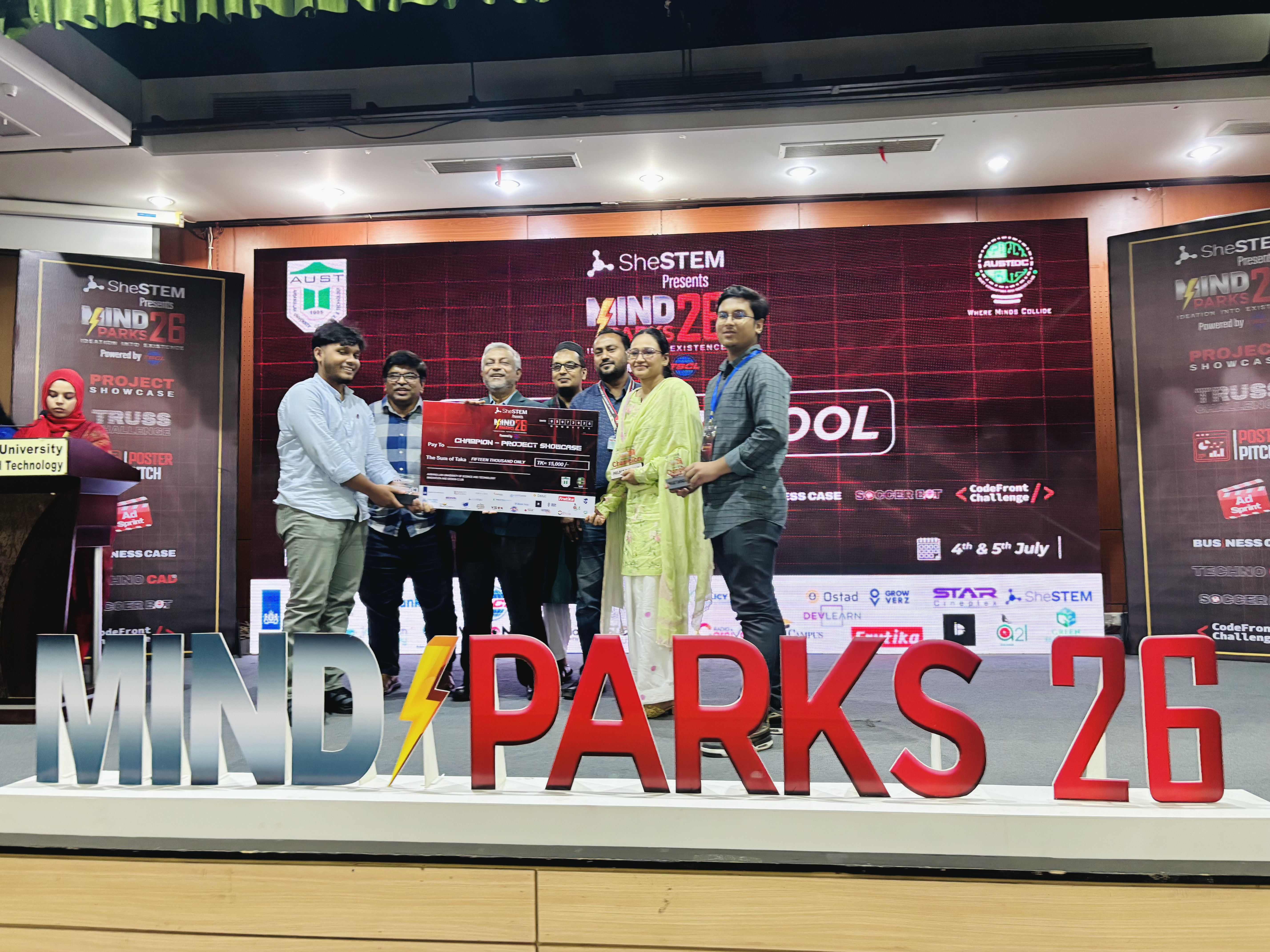 Infernotics representatives on stage at Mind Sparks 2026
